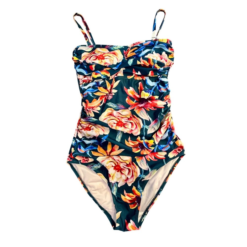 Vibrant Botanical‎ One-Piece Swimsuit Ruched Tummy Control Design Medium